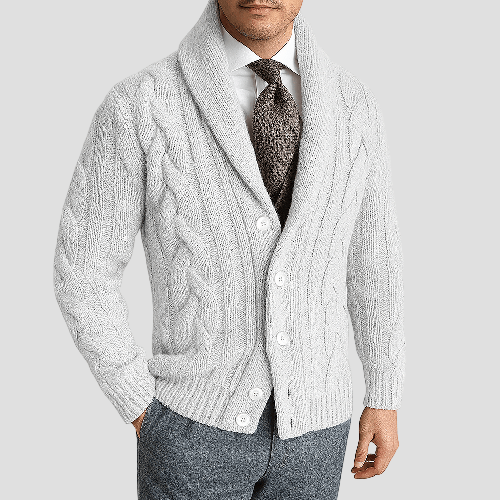 Cable Knit Shawl Cardigan Sweater for Men