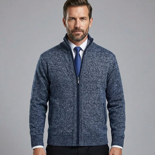 Men's Cardigan Sweater with Stand Collar