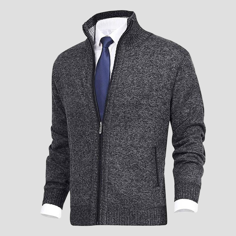 Men's Cardigan Sweater with Stand Collar