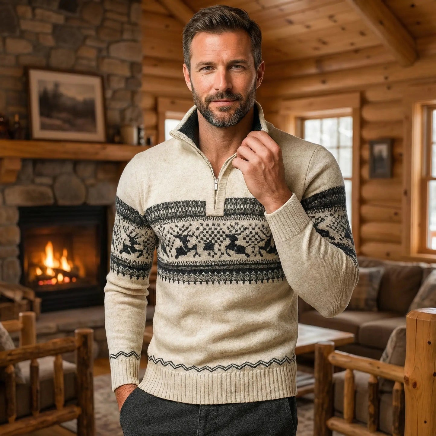 Men's Christmas Style Half-Zip Sweater