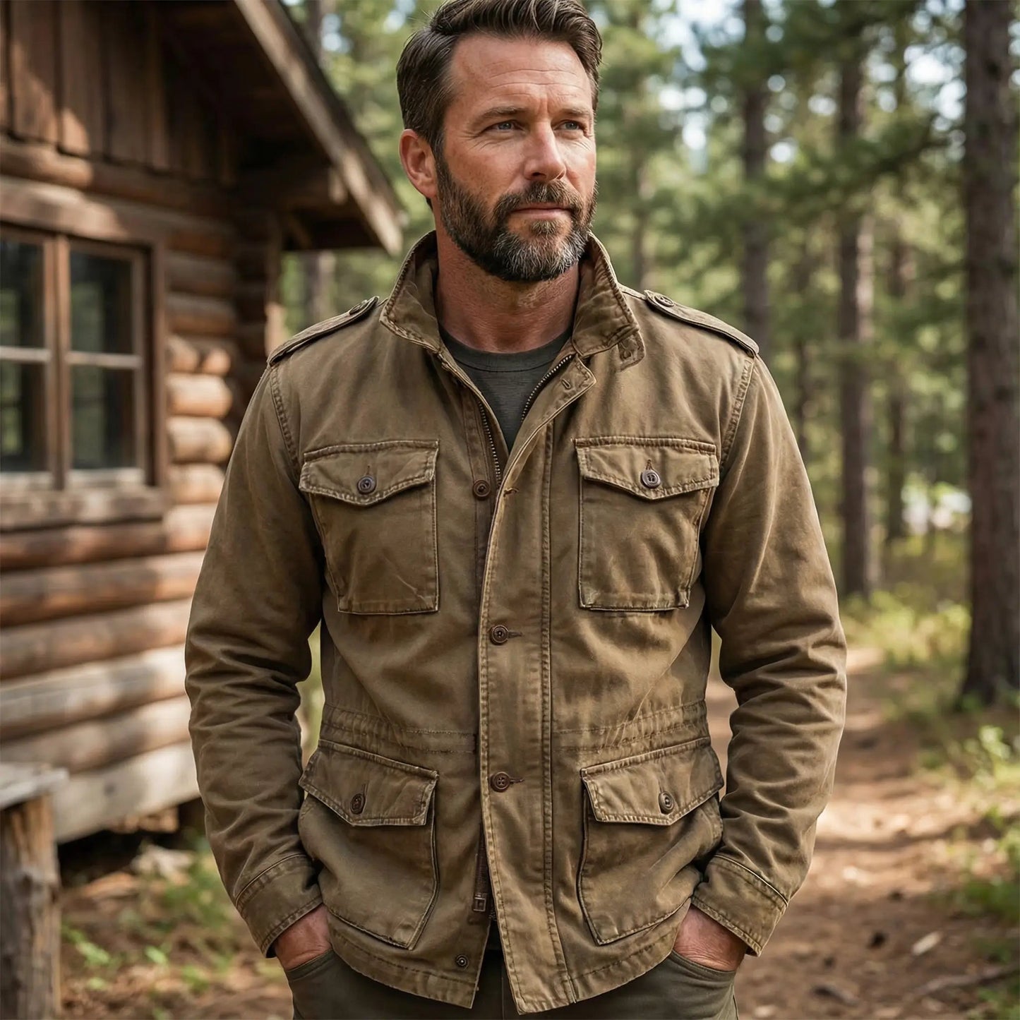 Vintage Casual Men's Field Jacket with Multiple Pockets