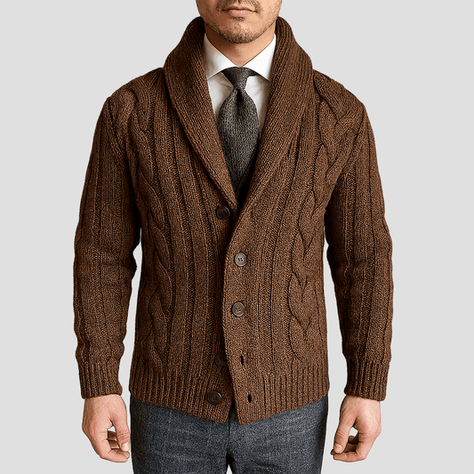 Cable Knit Shawl Cardigan Sweater for Men
