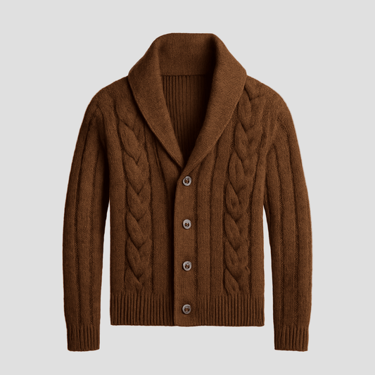 Cable Knit Shawl Cardigan Sweater for Men