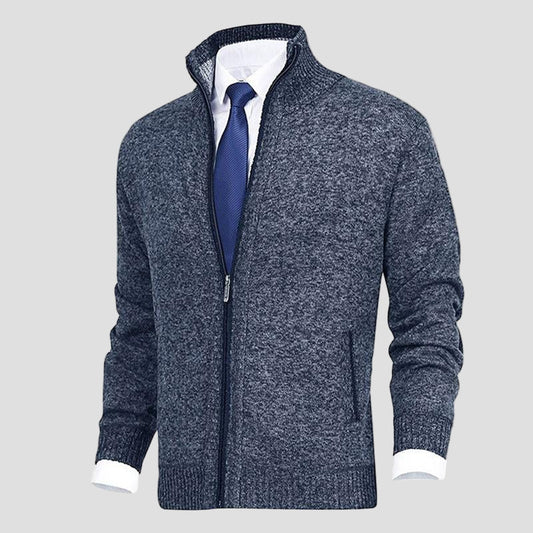 Men's Cardigan Sweater with Stand Collar